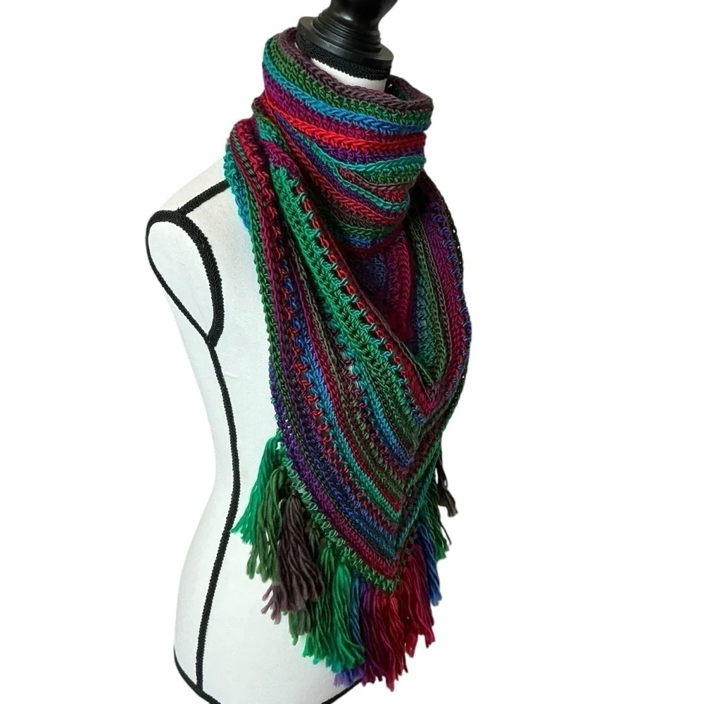 Handcrafted Crochet Cowl Neck Scarf With Fringe New Handmade by Seller Knit